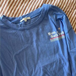 Z Supply Blue Long Sleeve Tee with Retro Stripes